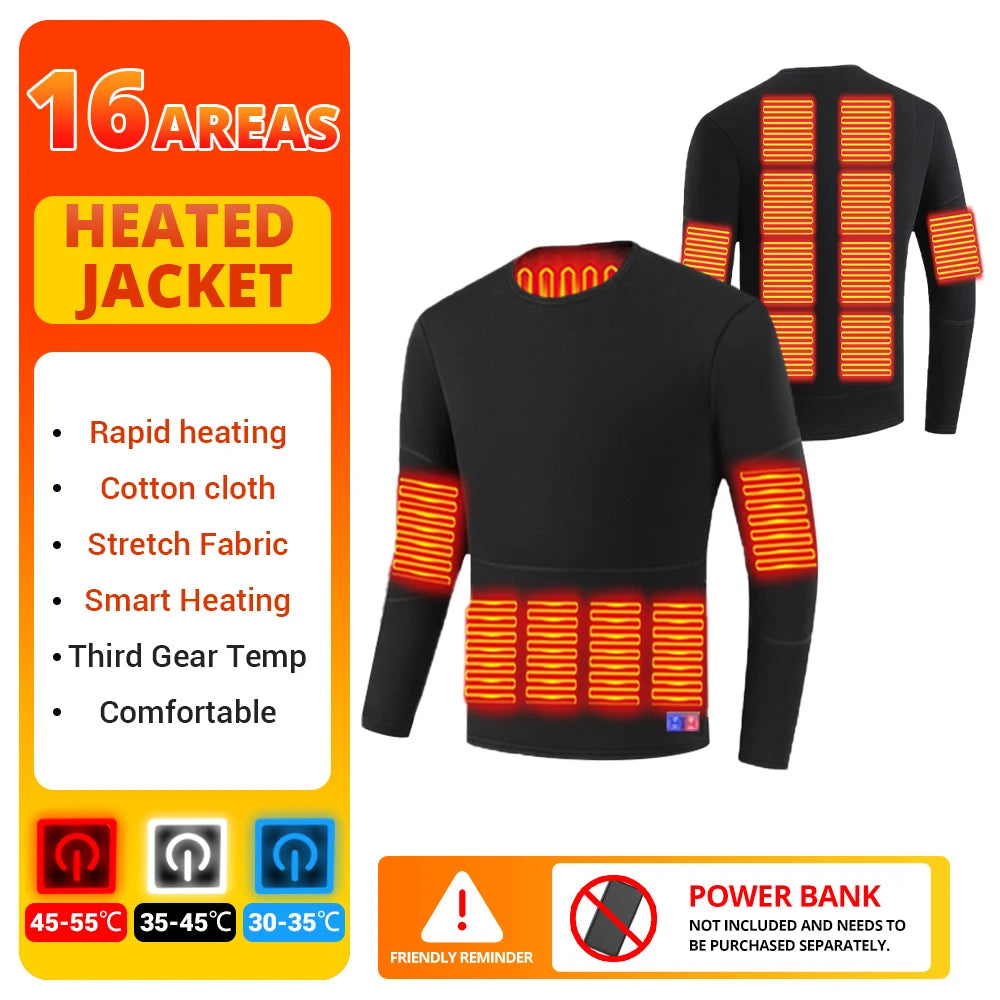 Winter Heated Thermal Underwear Skiwear Heated Jacket Fleece Warm Top Pants USB Electric Heating Clothing