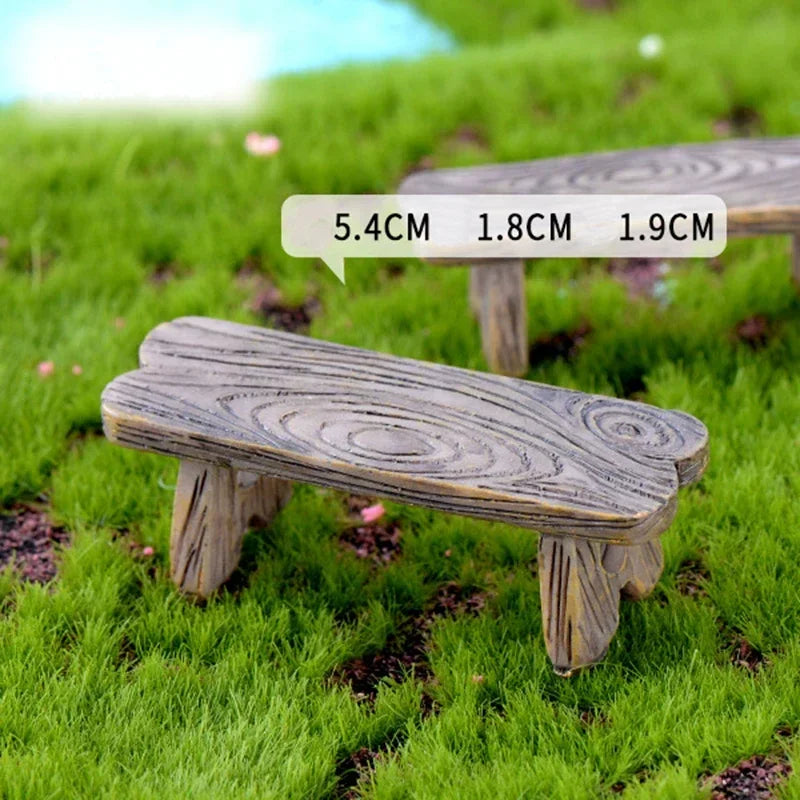 Mini Wooden Park Bench Succulent Bonsai Decoration Romantic Resin Love Bench Small Decoration