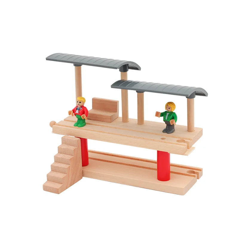 Wooden Train Track Accessories Roadblocks Station Scene Educational Toy For Kids Compatible with Thomas Wooden Railway System