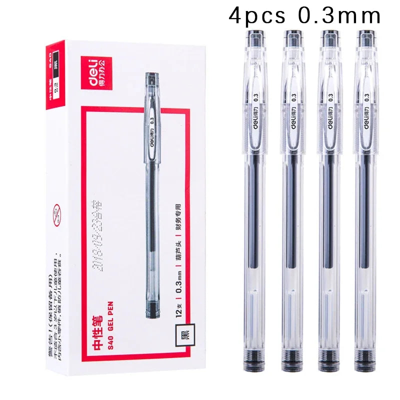 4 pcs/lot 0.2mm Fine Gel Pens White Black Finance Needle Pens for Writing Office School Supplies 0.2 Thin Line Pen Stationery