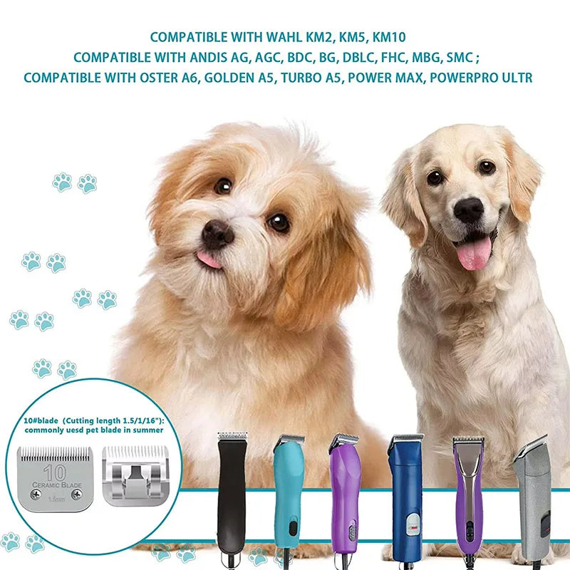 10# Detachable Dog Pet Cat A5 Clipper Blade Compatible With Most Andis, Oster, Wahl KM 10 Clippers，Ceramic & Carbon Steel Blade