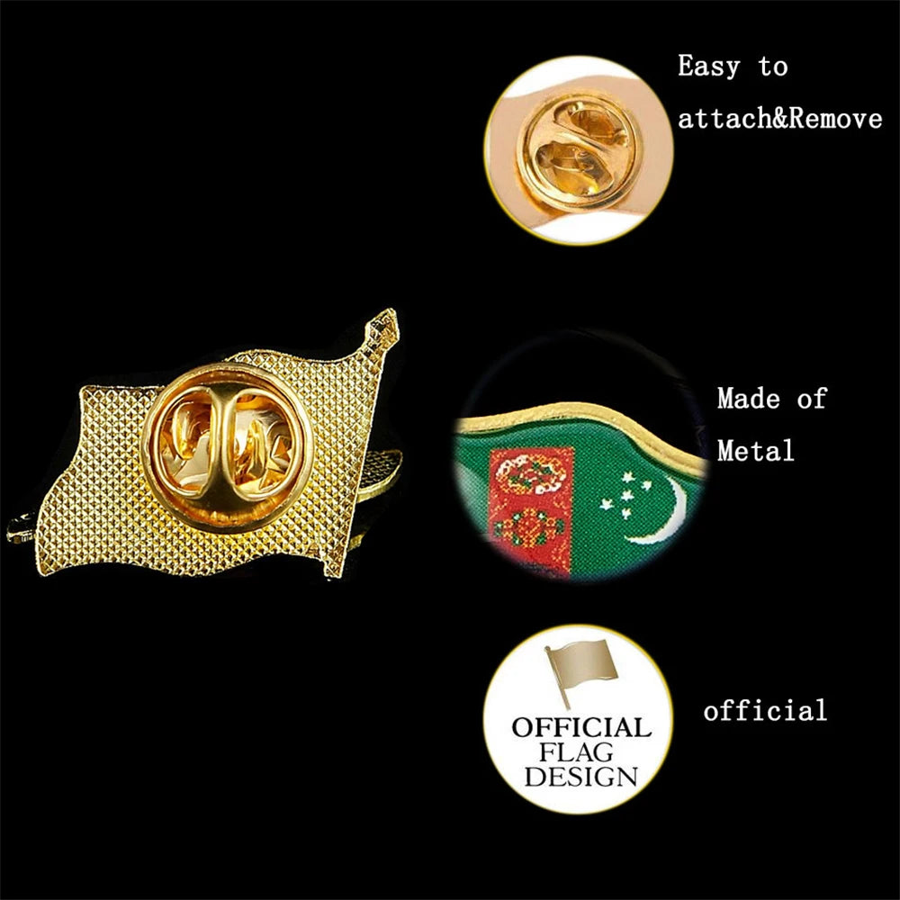Turkmenistan Country Flag Waving 3D Lapel Hat Cap Tie Pin Badge Brooch Pins Patriotism Pride