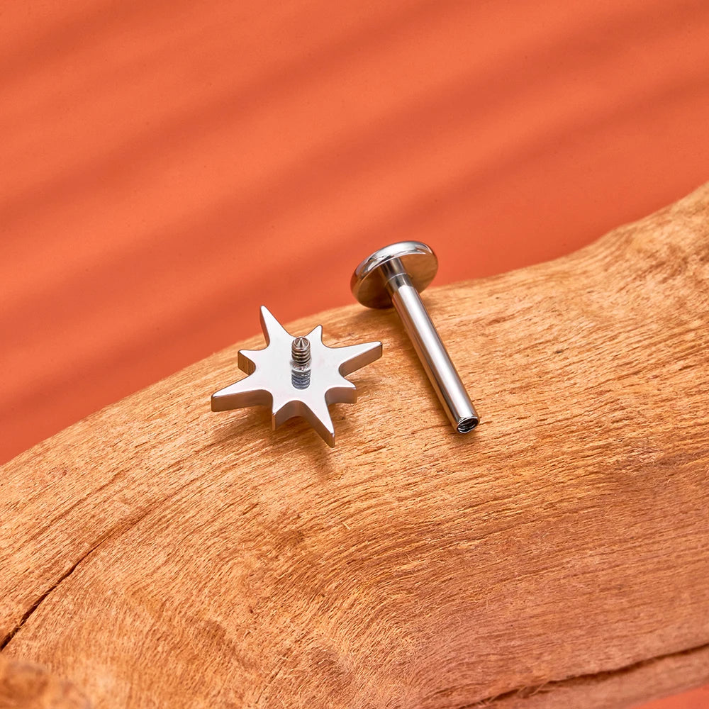 ASTM F136 Titanium 16G Sparkling CZ North Star Stud Earring Labret Cartilage Tragus Helix Conch Lobe Piercing