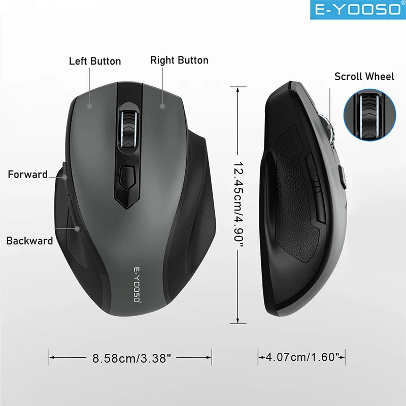 E-YOOSO 2.4G Wireless Mouse Portable Ergonomic Mouse Supports Power-saving Mode and Low Battery Reminder ,for Computer PC Laptop