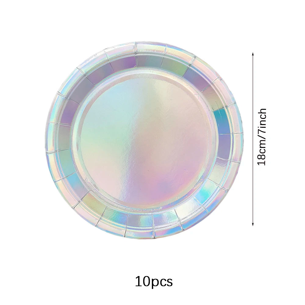Laser Disposable Tableware Sets Silver Party Paper Cups Paper Plates Straw Party Tableware Wedding Decor Birthday Party Supplies