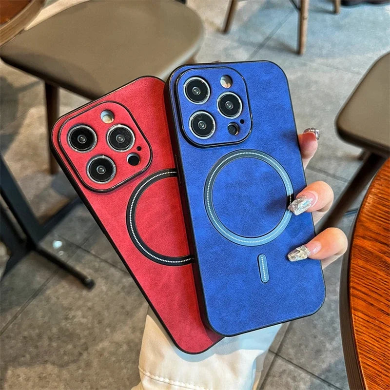 Premium Magnetic Leather iPhone Case - MagSafe Wireless Charging Compatible