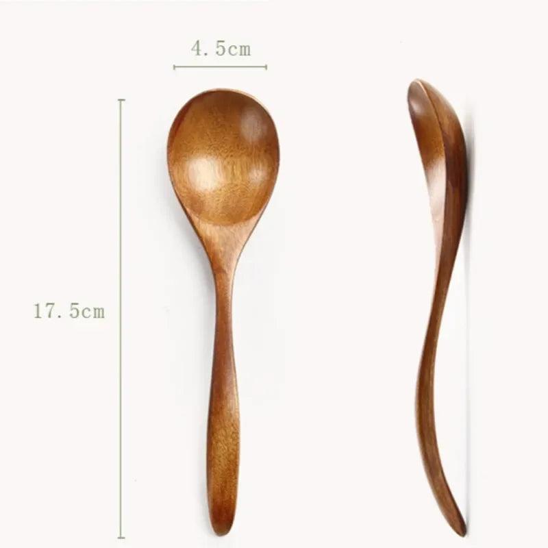 Wooden Spoon Set Japanese Style Long Handle Soup Spoon Wooden Tableware Restaurant Kitchen Tableware Accessories