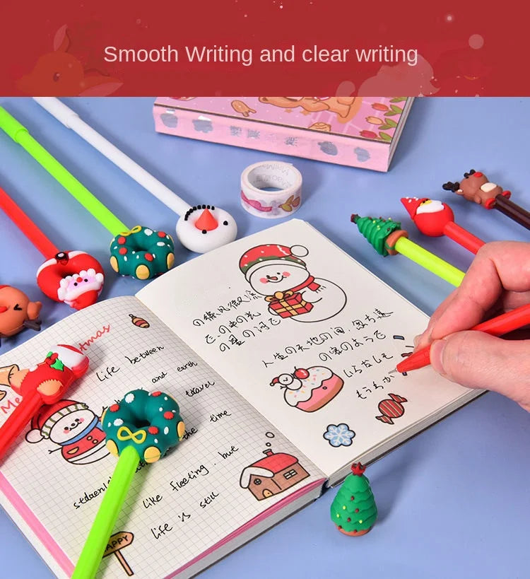 10/20/40 Pieces Cute Christmas Cartoon Gel Ink RollerBall Pens for Kids Gift School Office Home Supplies Snowman Student Prizes