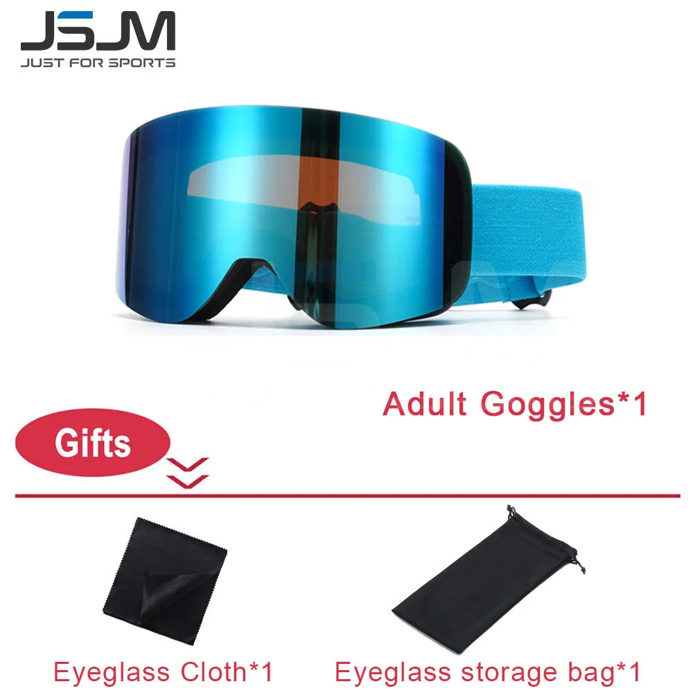JSJM New Adults +Kids Professional Anti-Fog Ski Goggles Snowboard Goggles UV400 Double Layers Skiing Glasses XMAS New Year Gifts