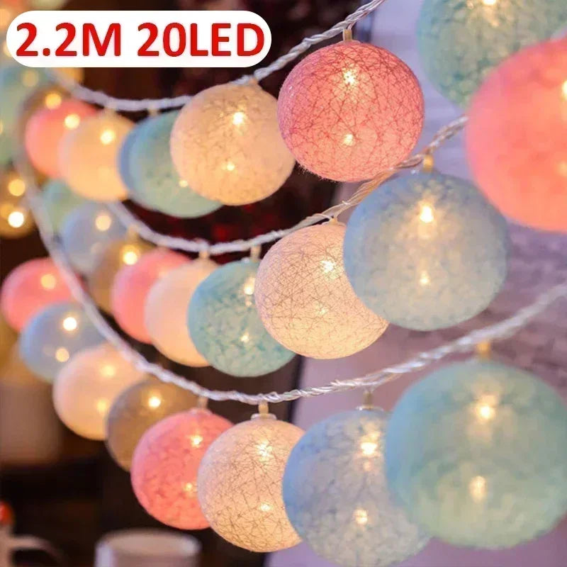 Premium 20LED Cotton Ball String Lights - Rattan Lantern Decoration