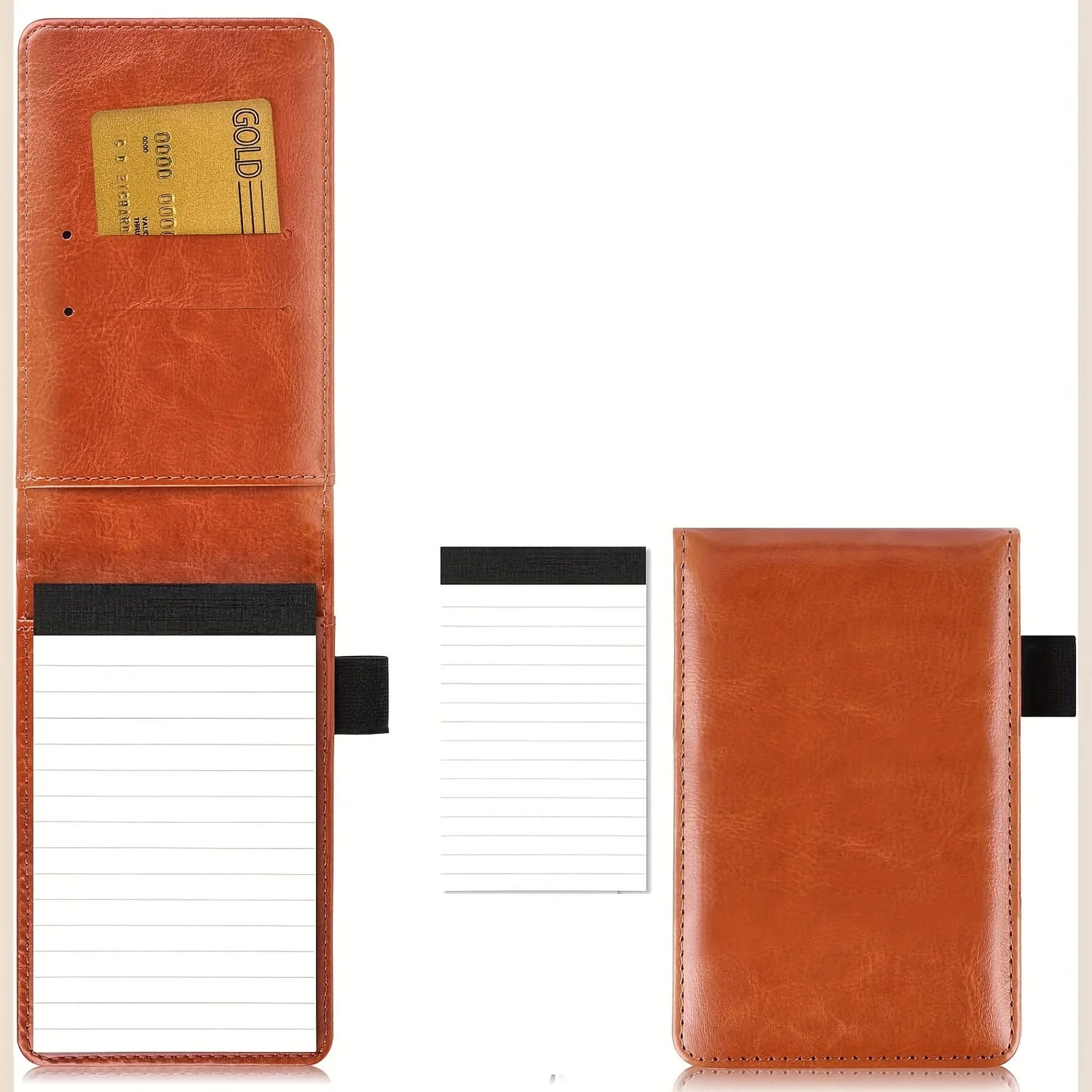 Mini Flap Pocket Pants Portable Note Pad, Strap Pencil Bag Meeting Minutes Book, Pu Leather Hard Cover Waterproof Cover with Horizontal Line Note Inner Pages, Diary, Work Office Meeting Minutes Book, Accounting, Memo Notebook