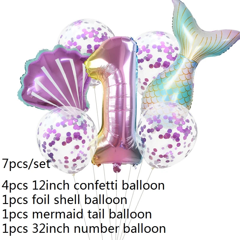 Number Balloons with Confetti Mermaid Balloons for Girls Birthday Party Decorations 1 2 3 4 5 6 7 8 9 Years Old Birthday Decor