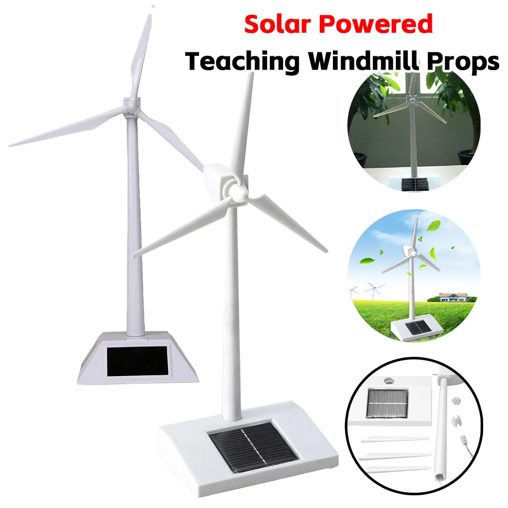 Solar Powered Teaching Windmill Props Rotatable 3D Windmill Assembled Model Energy-Saving Windmill for School Display Supplies