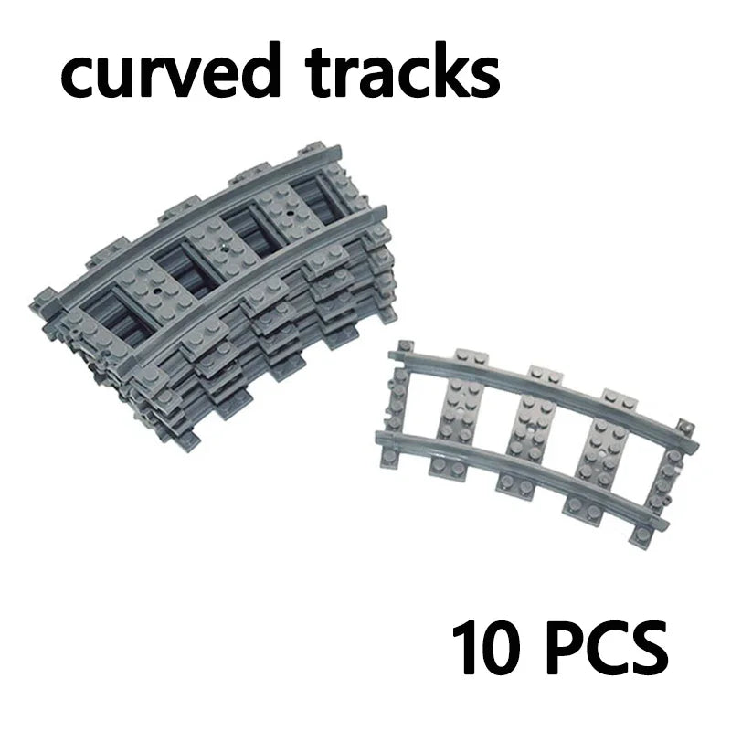 City Trains straight  Track Rail Bricks Model Uphill Tracks soft Flexible Switch curved Railway  Building Blocks kids Toys
