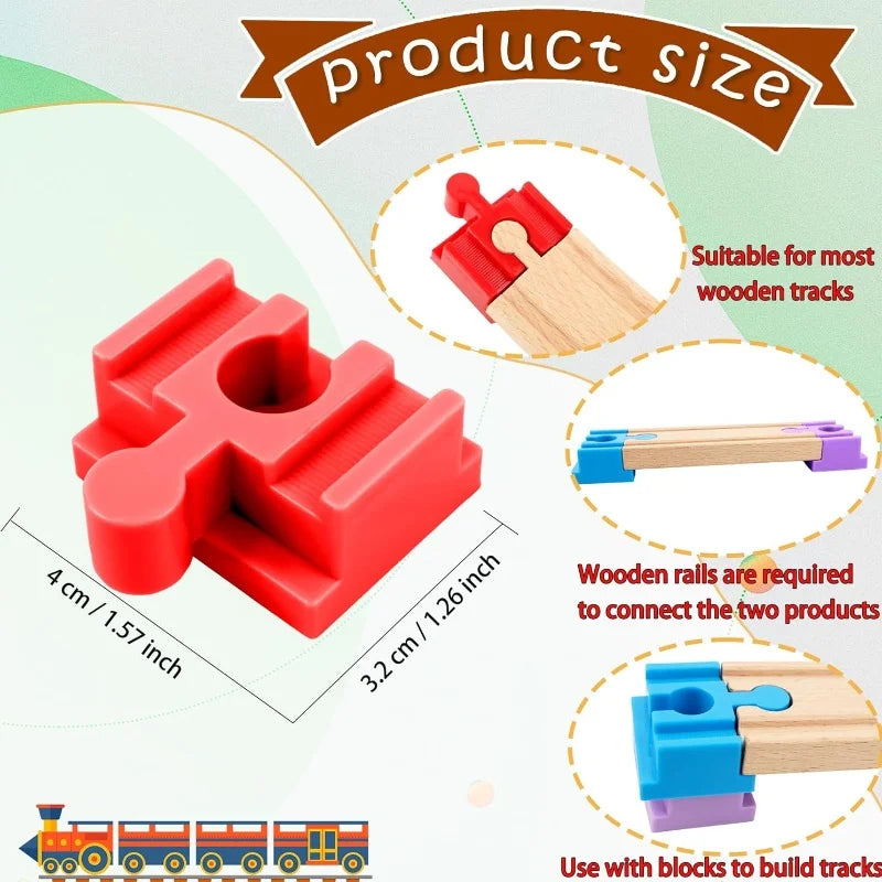NEW Wooden Track Connector Set Building Block Connection Adapters Train Track Railway Rail Toy DIY For Kids Birthday Xmas Gifts
