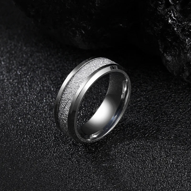Premium 8mm Tungsten Carbide Ring - Stainless Steel Meteorite Wedding Band
