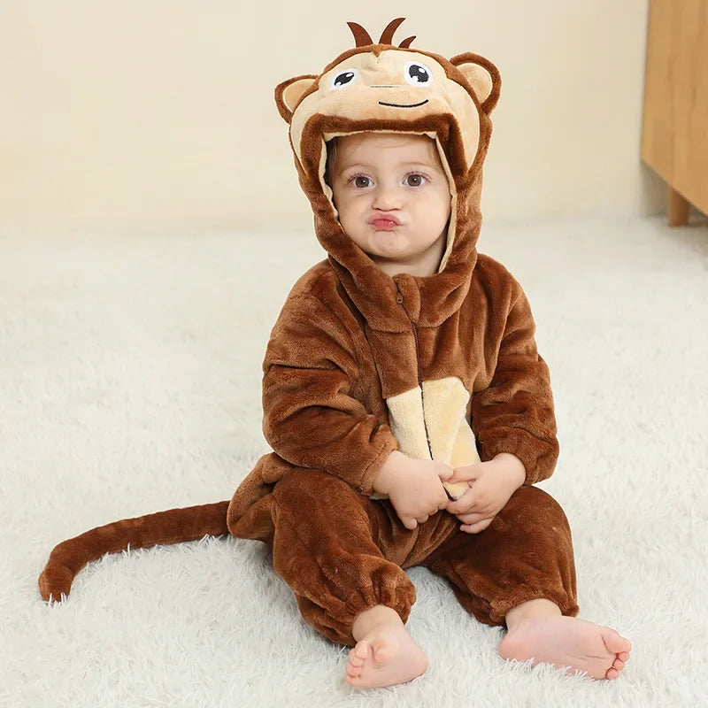 Premium Animal Kigurumi Baby Romper - Winter Flannel Costume Jumpsuit