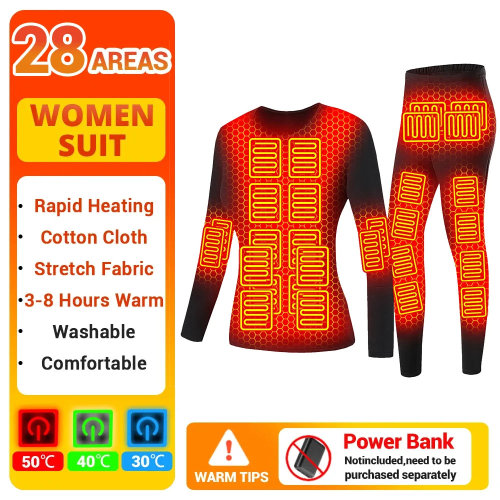 Winter Heated Thermal Underwear Skiwear Heated Jacket Fleece Warm Top Pants USB Electric Heating Clothing