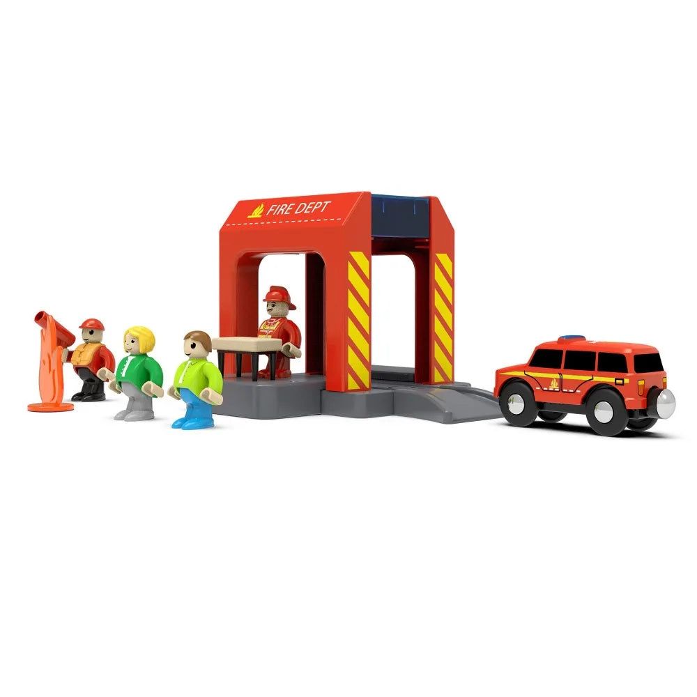 Plastic Fire Department Police Station Scene Wooden Train Track Accessories Wooden Track Parts Compatible with All Brands Track