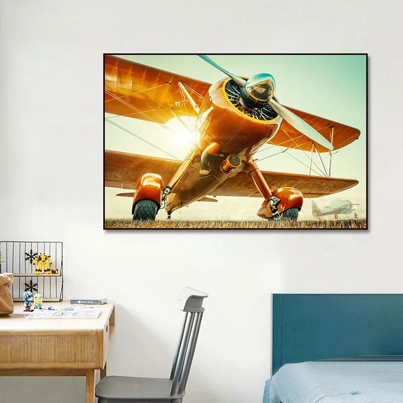 Retro Airplane Fighter Poster Art Canvas Painting Print Sky Aircraft Pictures for Living Room Office Wall Art Home Decor Gift