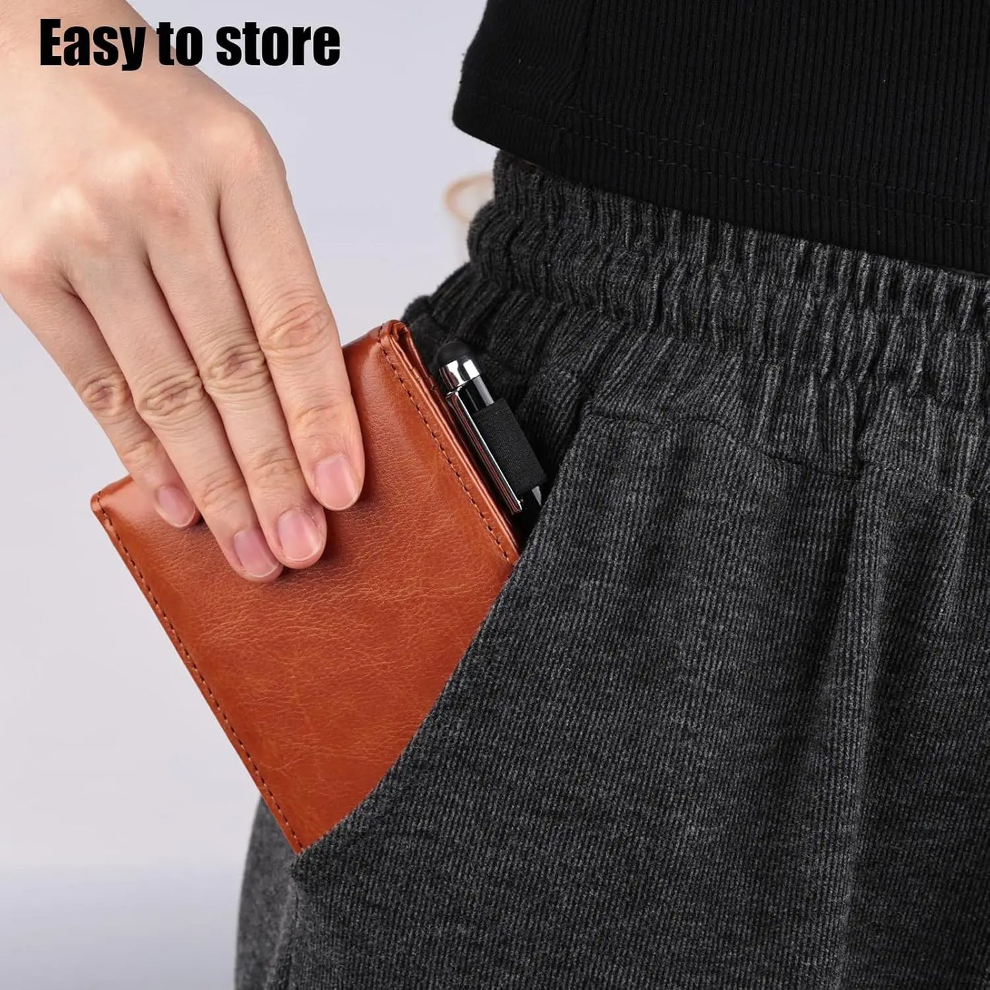 Mini Flap Pocket Pants Portable Note Pad, Strap Pencil Bag Meeting Minutes Book, Pu Leather Hard Cover Waterproof Cover with Horizontal Line Note Inner Pages, Diary, Work Office Meeting Minutes Book, Accounting, Memo Notebook