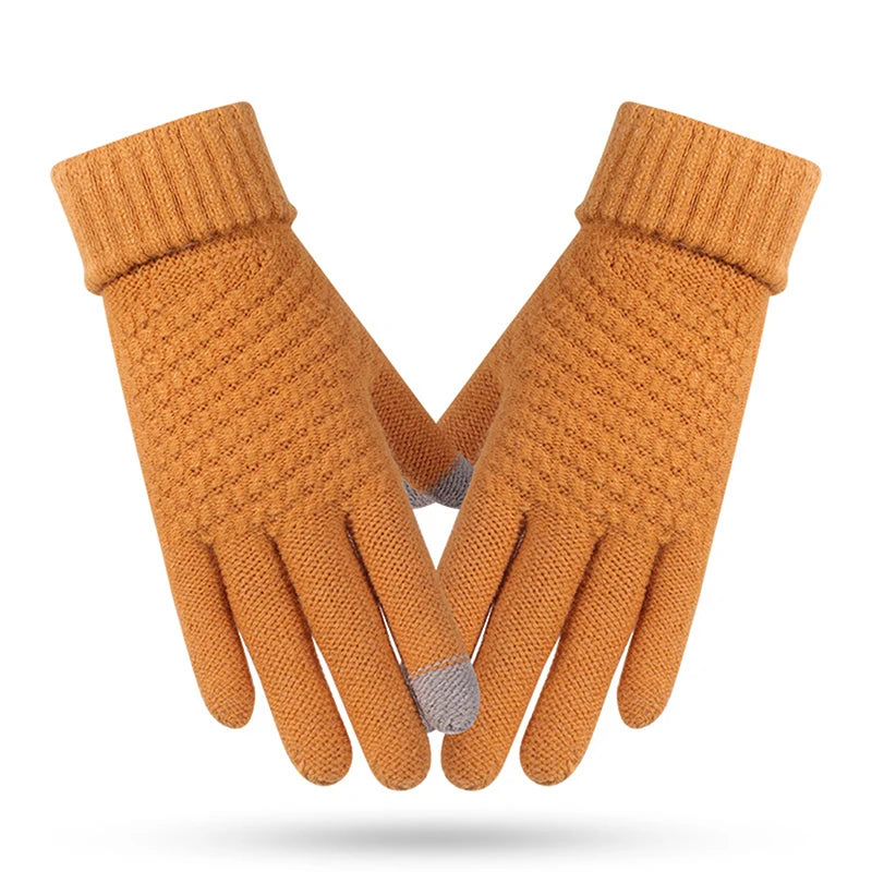 1Pair Winter Touch Screen Gloves Women Men Warm Stretch Knit Mittens Imitation Wool Full Finger Mountaineering Gloves
