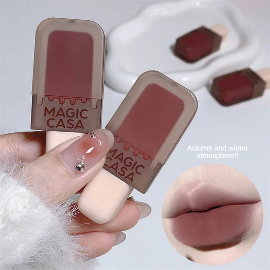 Velvet Matte Lip Gloss - Waterproof Long-Lasting Chocolate Ice Cream Lip Glaze