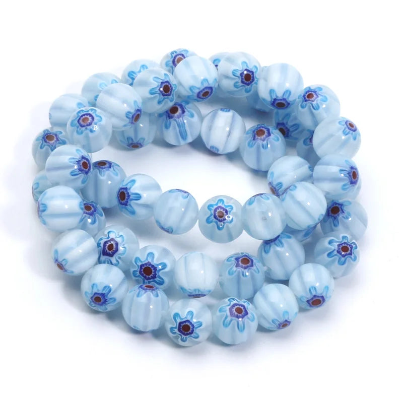 46pcs 8mm Murano Lampwork Flower Round Glazed Glass Beads For Jewelry Making Diy Bracelet Necklace Handmade Crafts Accessories