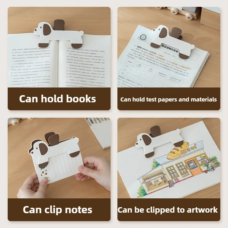Puppy Shape Plastic Book Clip Cartoon Reading Auxiliary Fixed Book Clip Bookmark Creative Design Practical Bookstore Note Clip