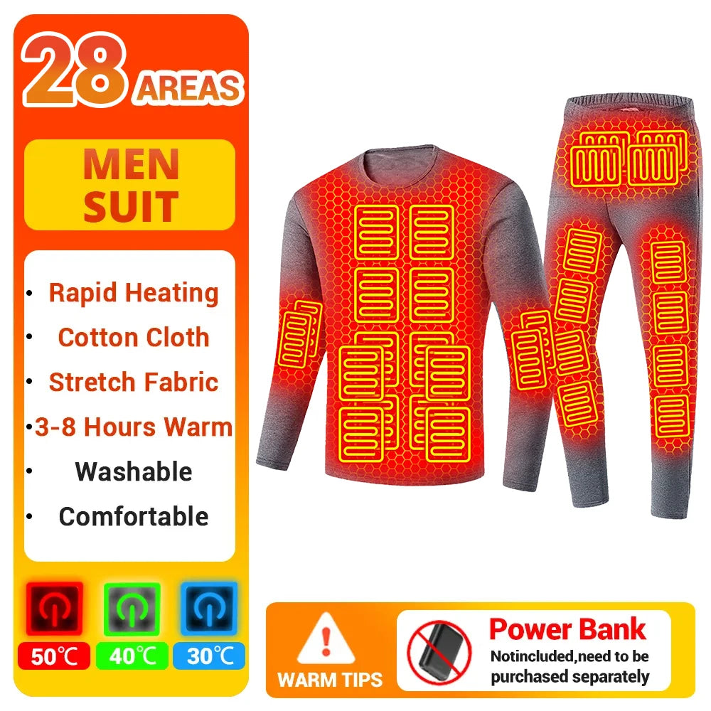 Winter Heated Thermal Underwear Skiwear Heated Jacket Fleece Warm Top Pants USB Electric Heating Clothing