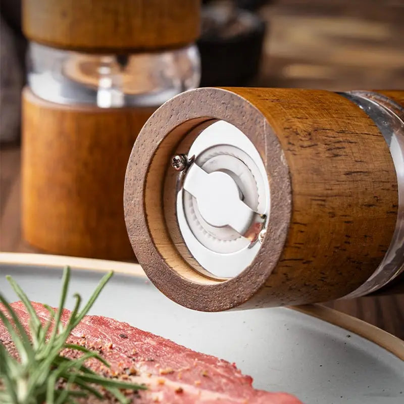 Household Solid Wood Manual Pepper Grinder,Sea Salt Pepper Mills,Black Pepper Seasoning Jar Bottle,Transparent Oak Grinder Tool