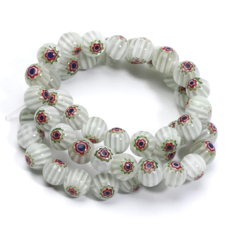 46pcs 8mm Murano Lampwork Flower Round Glazed Glass Beads For Jewelry Making Diy Bracelet Necklace Handmade Crafts Accessories