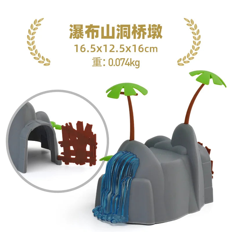 Wooden Train Tracks Railway Toys Set Parking lot apron fire station gas station rotary crane Overpass Model for Kids Toys Gifts