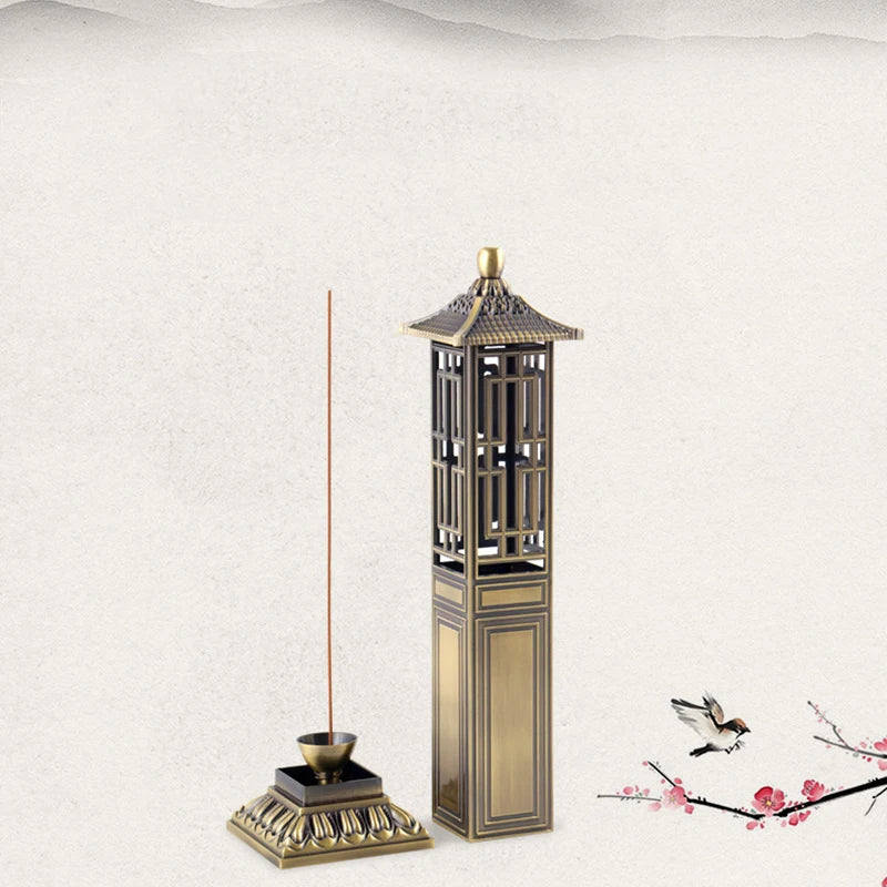 Chinese Style Pavilion Vertical Incense Burner Home Indoor Creative Zen Sandalwood 21cm Line Incense Holder Fragrance Ornaments