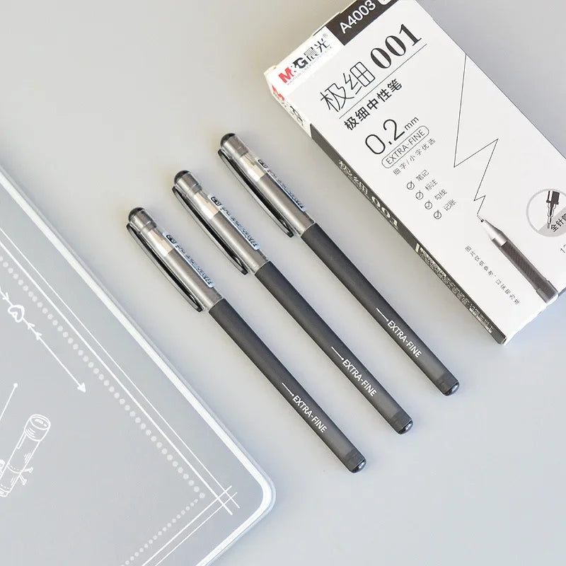 4 pcs/lot 0.2mm Fine Gel Pens White Black Finance Needle Pens for Writing Office School Supplies 0.2 Thin Line Pen Stationery