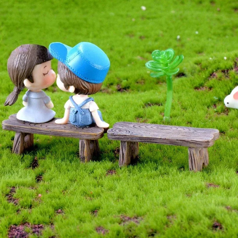 Mini Wooden Park Bench Succulent Bonsai Decoration Romantic Resin Love Bench Small Decoration