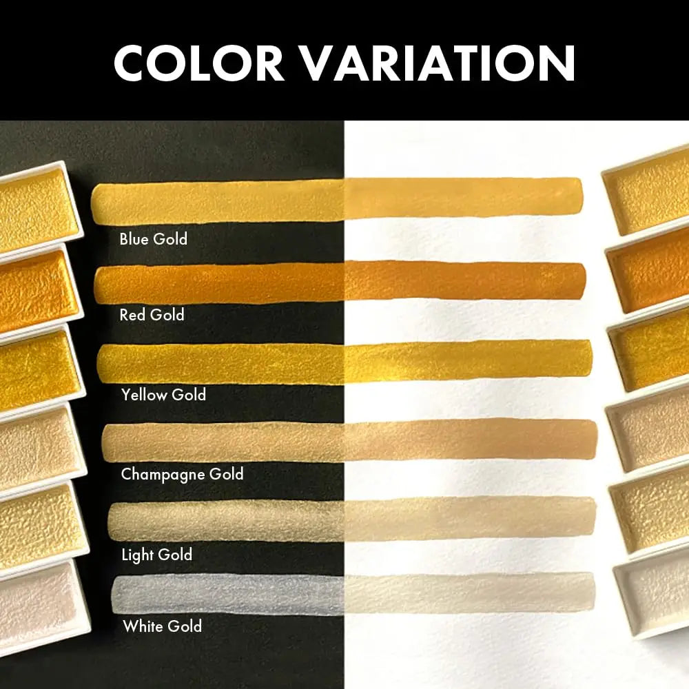 Golden Artistry: 6 Metallic Watercolor Paints Including Lustrous Gold for Professional