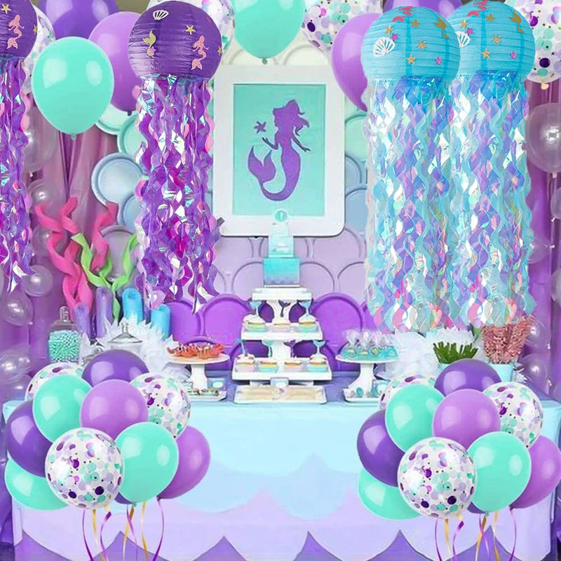 Disney Little Mermaid Theme Girl Kids First Birthday Party Decoration Disposable Tableware Plate Napkins Banner Ariel Backdrops