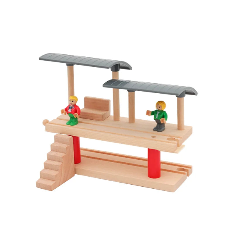 Wooden Train Track Accessories Garage Series Track Scene Toy For Children Fit All Brands Railway Christmas Gift For Toddler