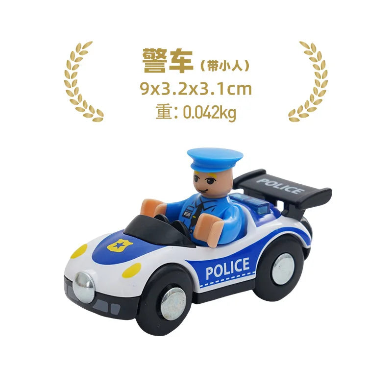 Wooden Train Track Plastic car wash Police Office Fire Department Scene Simulation Play Wooden Railway Track Car toys