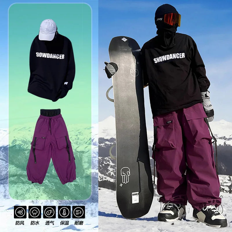 Ski Suit Multi Pocket Outdoor Ski Set Single Board Waterproof Thickened Warm Snow Pants for Men and Women