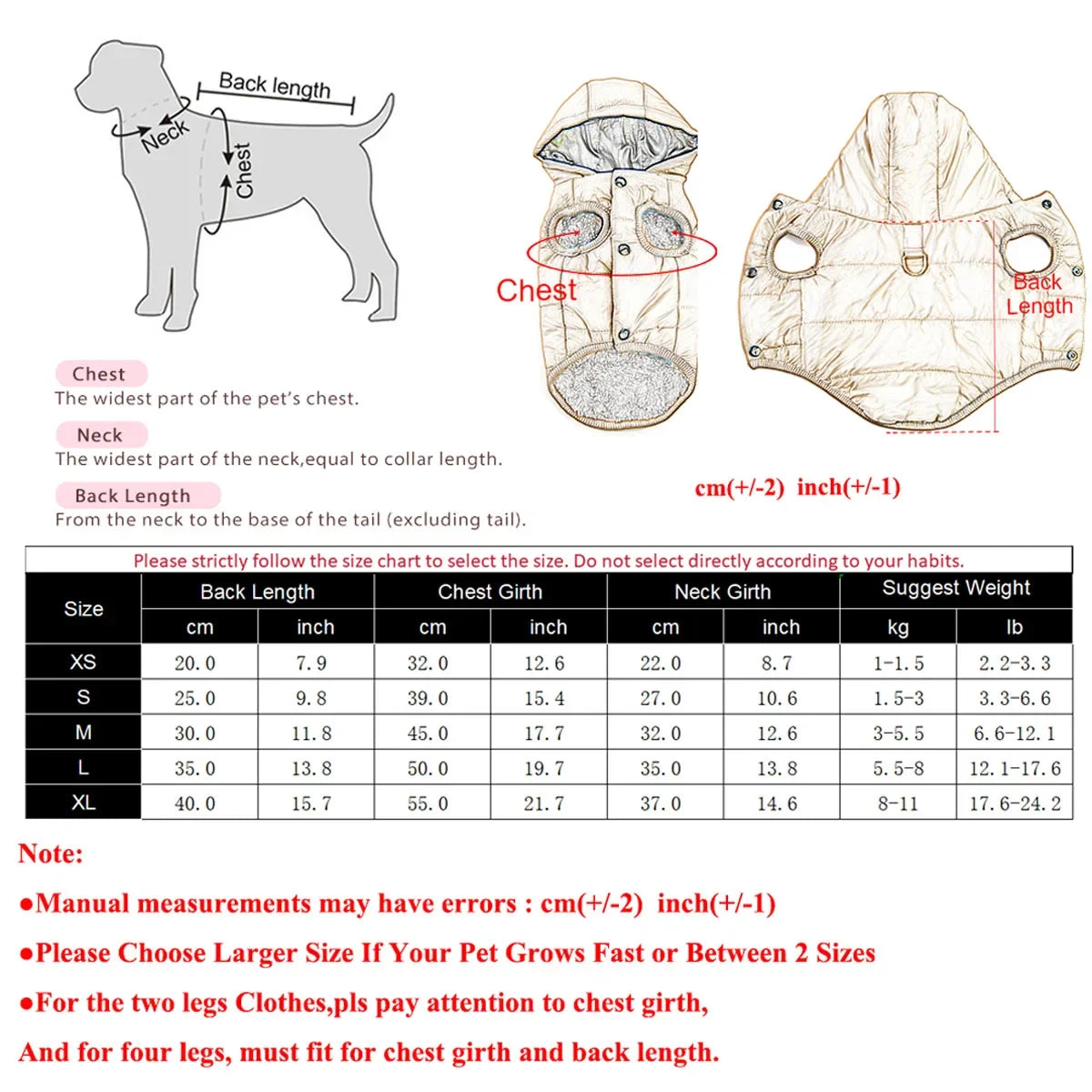 Pet Dog Jacket Coat For Small Medium Dogs Cats Winter Warm Fleece Hooded Clothes With D-ring French Bulldog Chihuahua Clothing