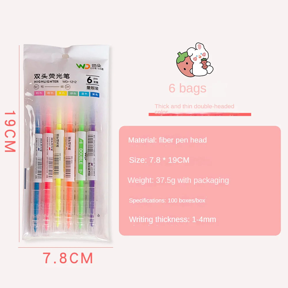 Double-Ended Highlighter Pen Set - Pastel Fluorescent Markers for Students & Office