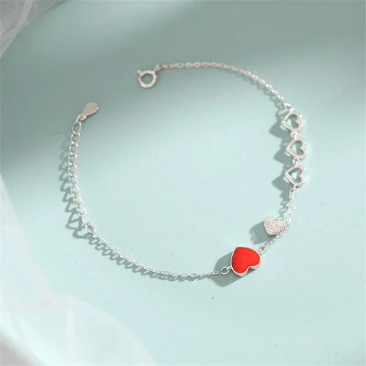 New Luxury Remote Love Personality 925 Sterling Silver Jewelry Valentine's Day Gift Red Heart Crystal Women Bracelets  SL081