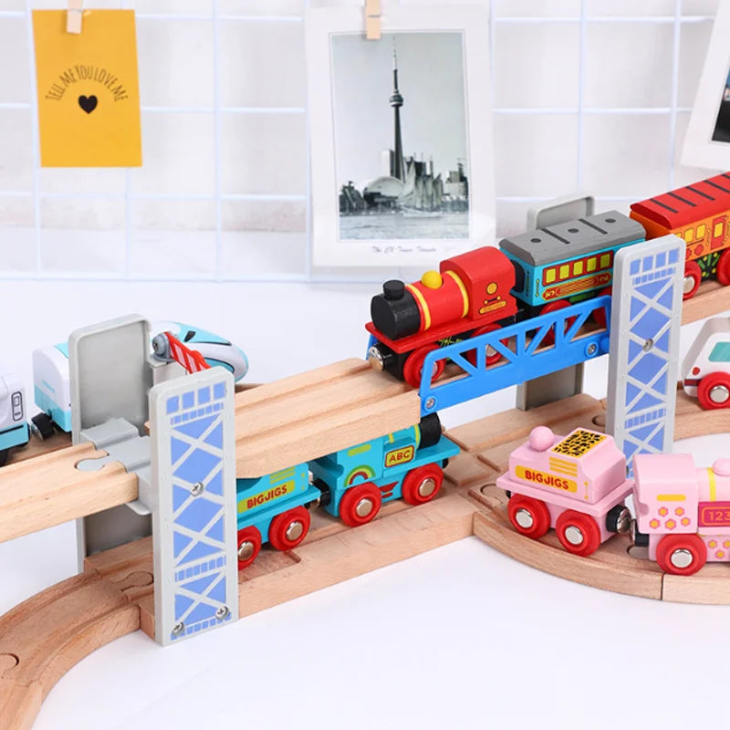 New Wooden Train Tracks Scene Accessories Mountain Tunnel Bridge Crane Tower Compatible ALL Brand Wooden Track Toys For Kids