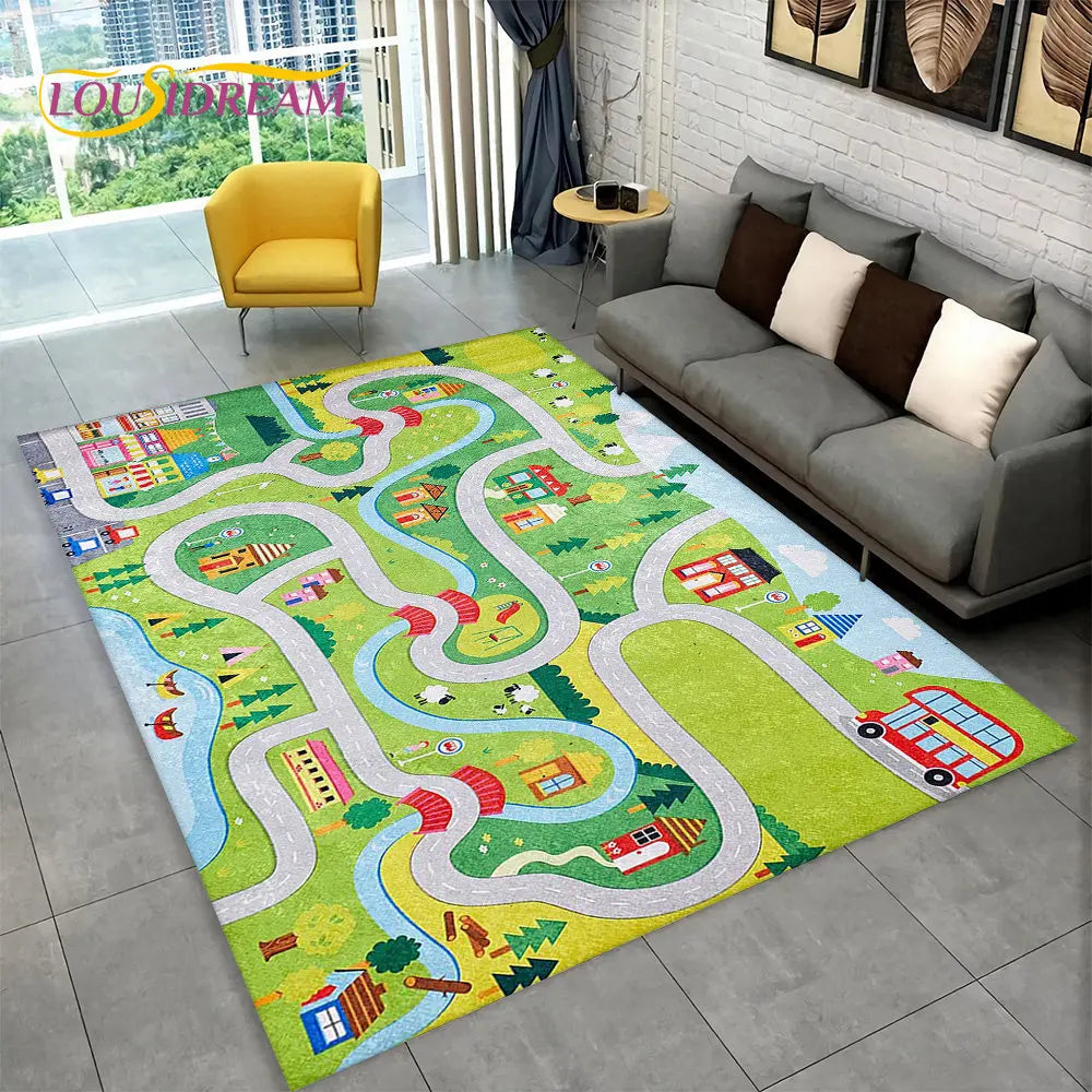 Child Playmat Highway City Traffic Playroom Area Rug Large,Carpet Rug for Living Room Bedroom Decor,Kids Play Non-slip Floor Mat