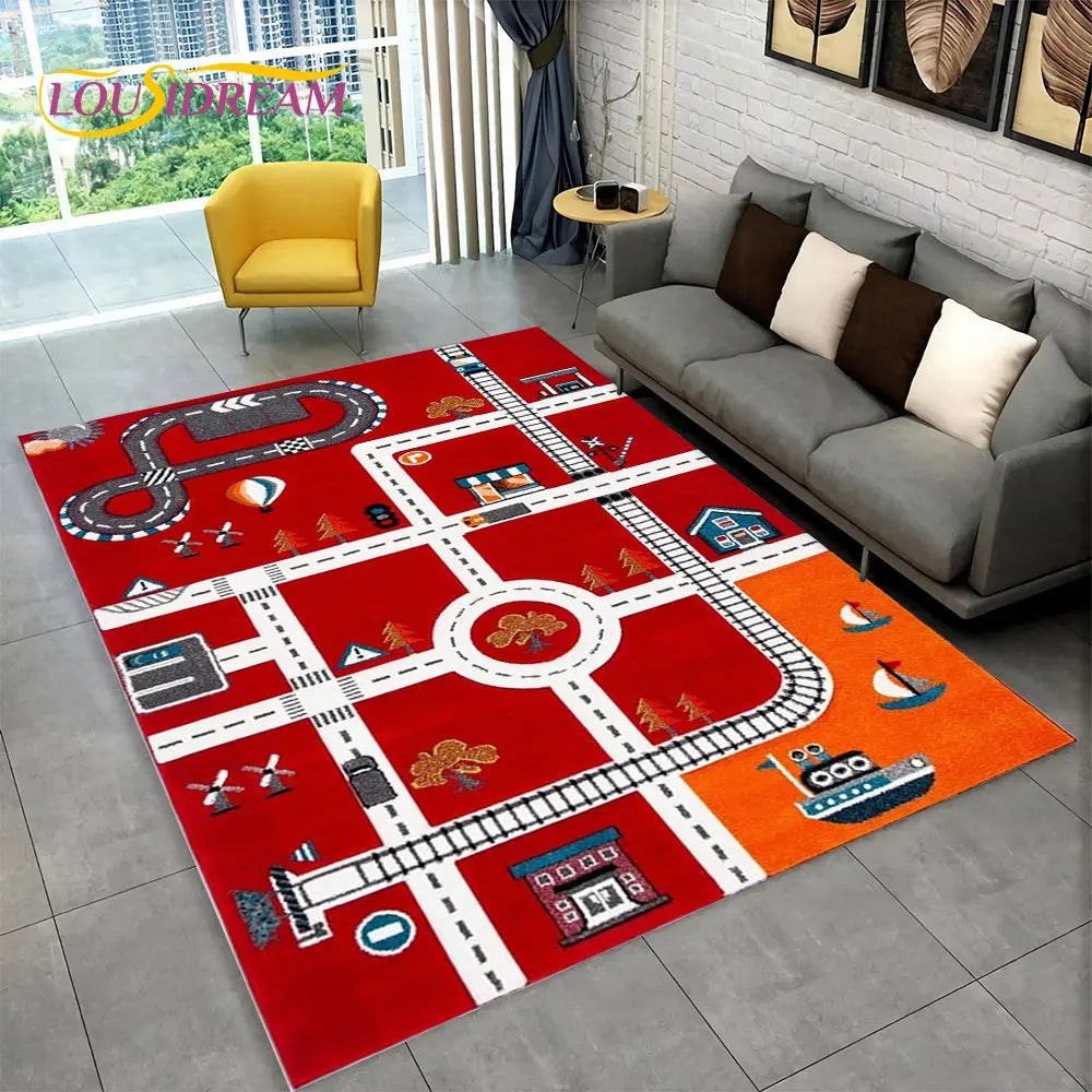 Child Playmat Highway City Traffic Playroom Area Rug Large,Carpet Rug for Living Room Bedroom Decor,Kids Play Non-slip Floor Mat