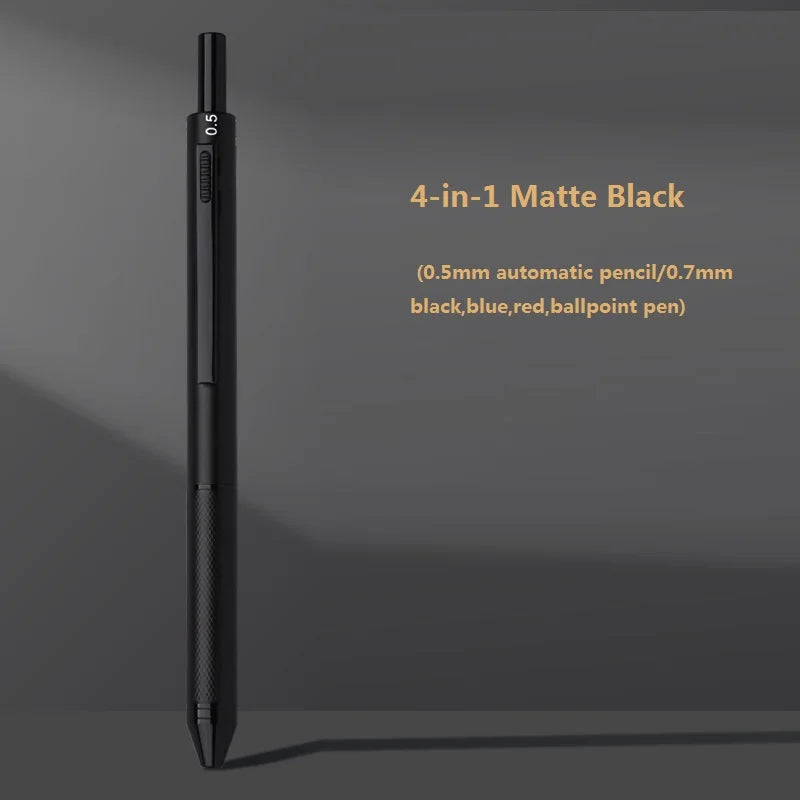 4 In1 Multi-Function Ballpoint Pen/Mechanical Pencil,Metal Integrated Gravity Signature Canetas Black Technology Press Oil Stylo