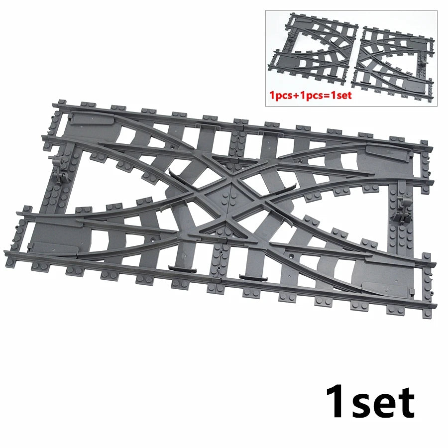 City Trains straight  Track Rail Bricks Model Uphill Tracks soft Flexible Switch curved Railway  Building Blocks kids Toys