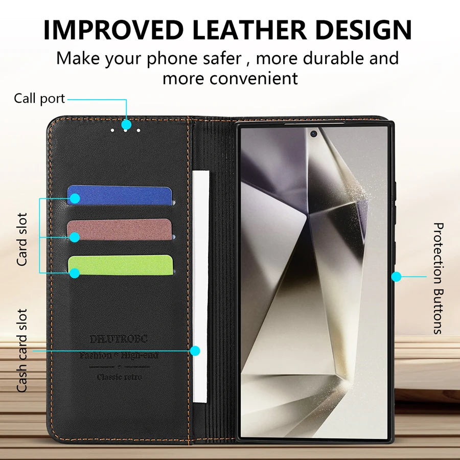 Premium Magnetic Wallet Case - Leather Flip Cover for Samsung Galaxy